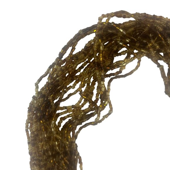 VTG Multistrand Gold Beaded Necklace Costume Jewelry Orange Wrapped Clasp - Picture 3 of 5